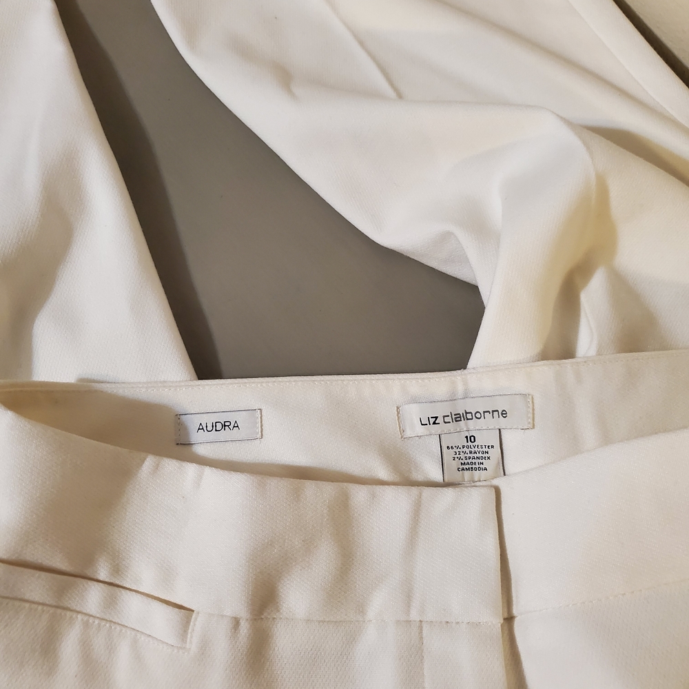 Liz Claiborne White Straight-Leg Dress Pants Audra Winter White Rayon Blend - Picture 4 of 4